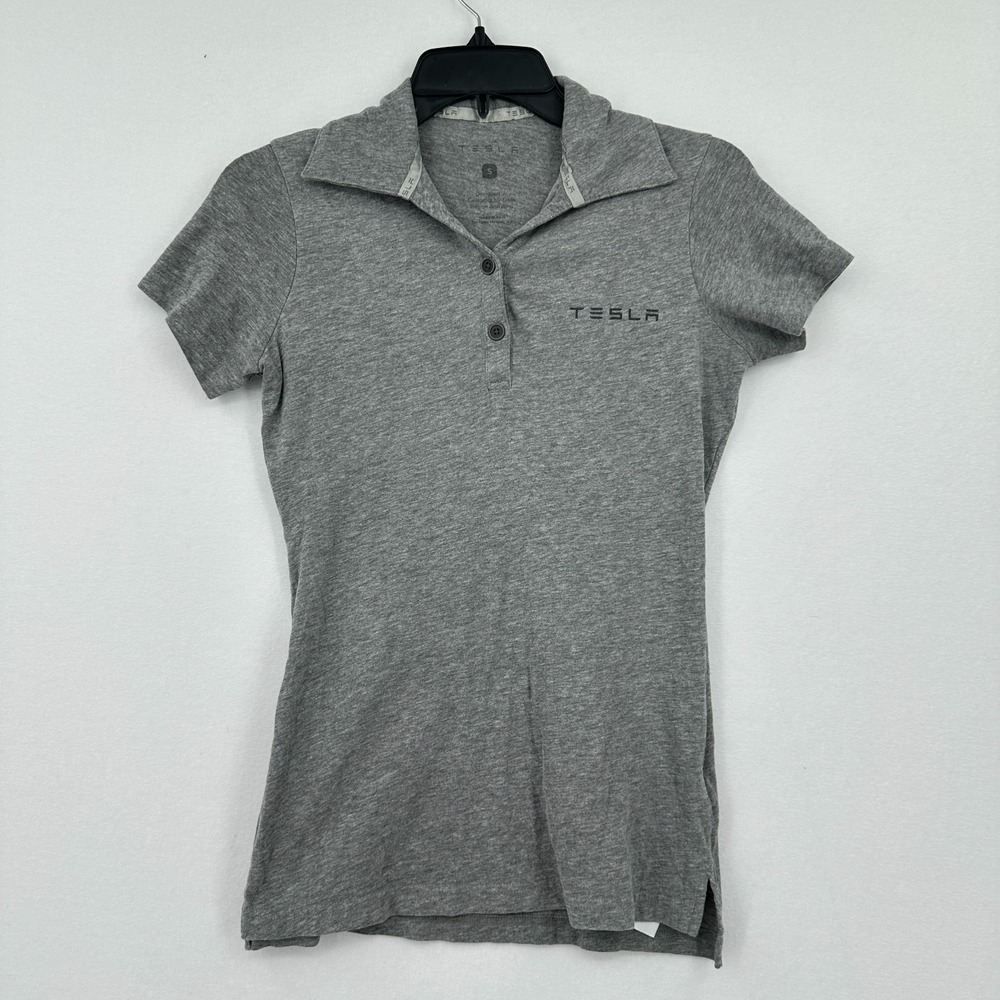 Tesla Motors Polo Shirt Gray Womens S Logo Employee Uniform Tech Elon Musk